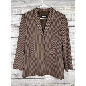 Comma Brown Pin Stripe Blazer Jacket Silk Linen Women 38 Minimalist Career Work
